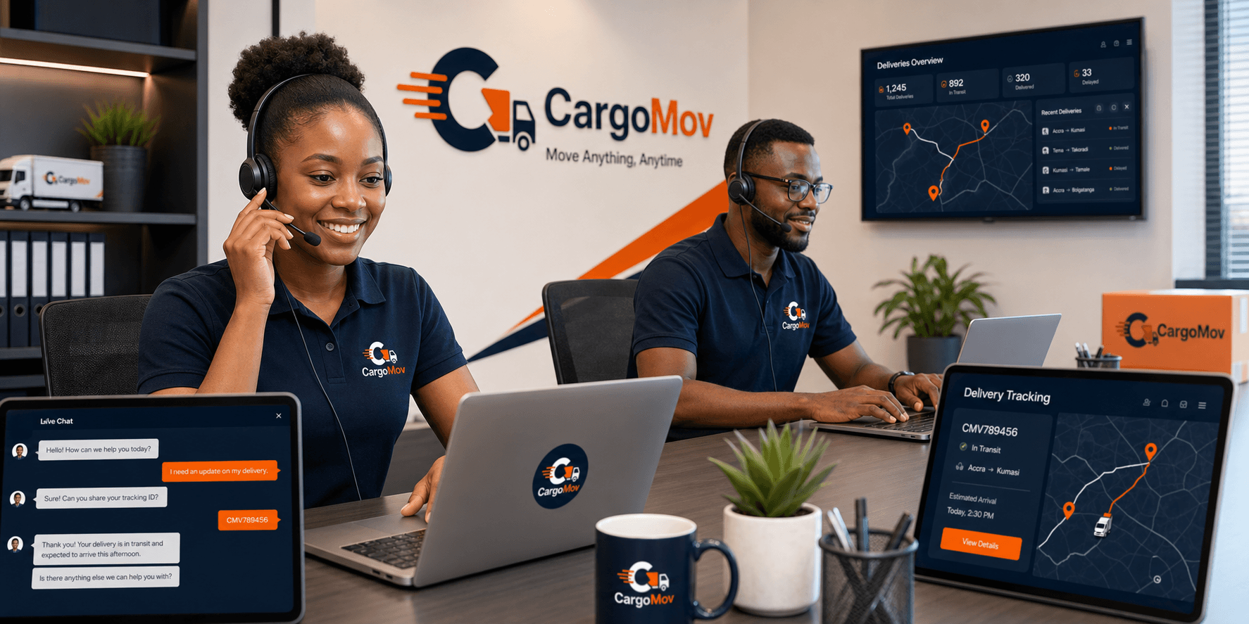 CargoMov support team helping a customer with cargo delivery